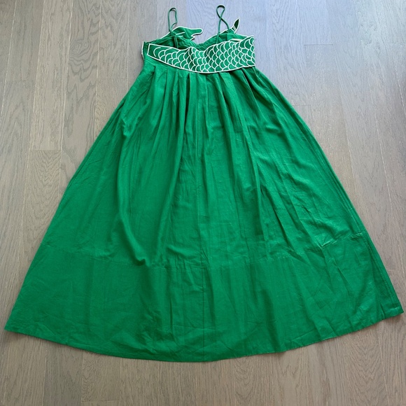 Farm Rio Green Fish Top Maxi Midi Dress Linen White - With Tags - Size Large - Picture 3 of 10